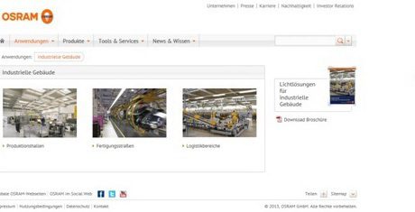 Online - Osram, Webseite - Applikation Industrie