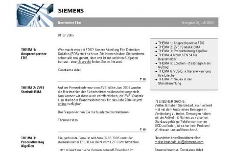 Online - Siemens Building Technologies, Newsletter Fire