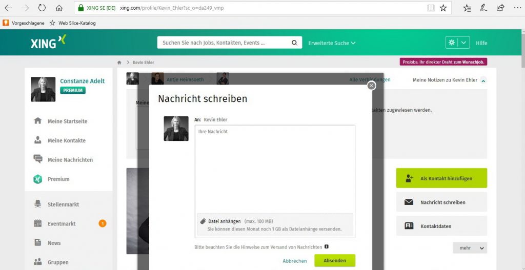 Anzahl Nachrichten an Nichtkontakte