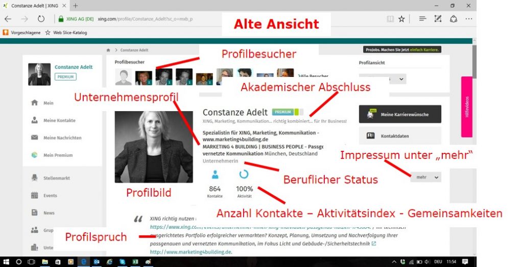 Alte Ansicht, Persönliches Profil