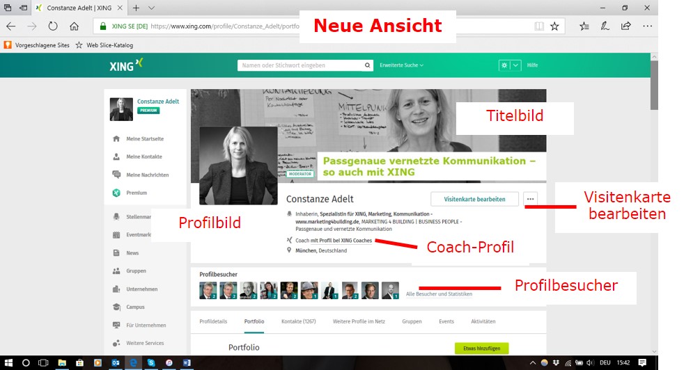 Neue Ansicht, Persönliches Profil - Visitenkarte