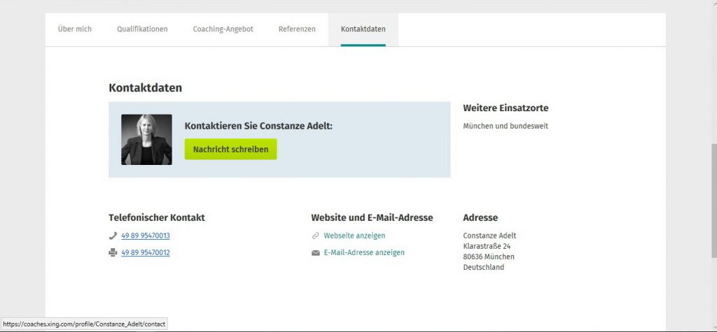 Coach-Profil - Kontaktdaten