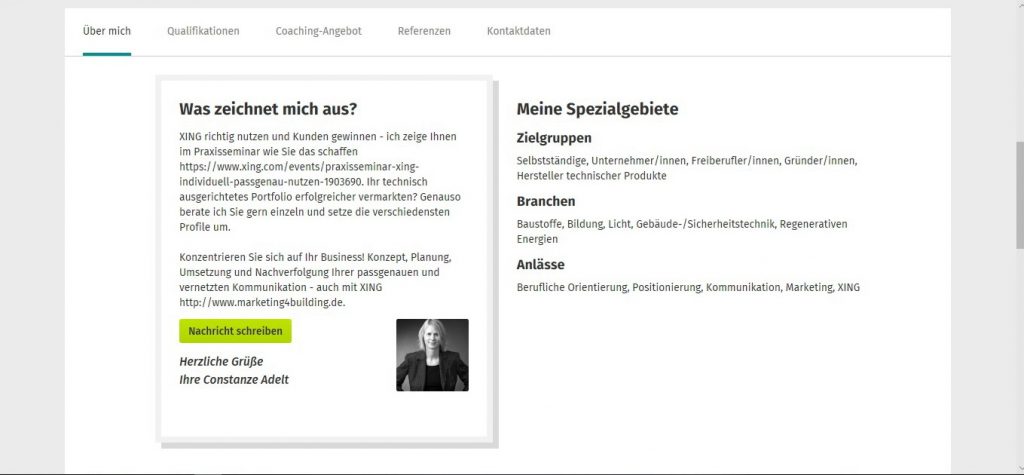 Coach-Profil - Rubriken, Über mich