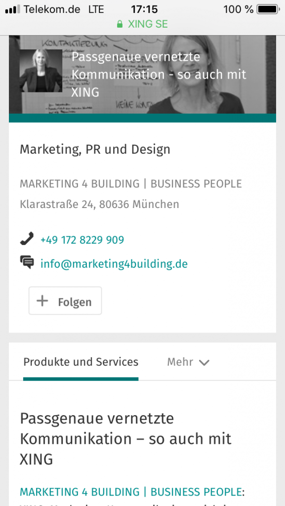 Business-Seite - Optimierte Darstellung mobile Endgeräte