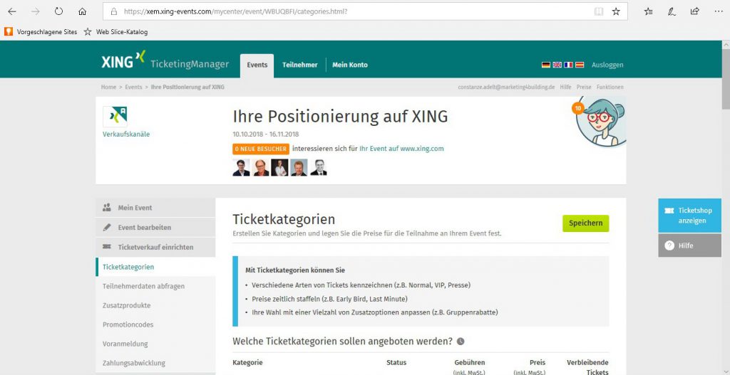 Eventübersicht - Reiter Tickets mit XING Events Verbindung