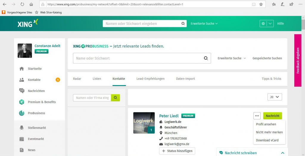 XING - Download vCard - ProBusiness