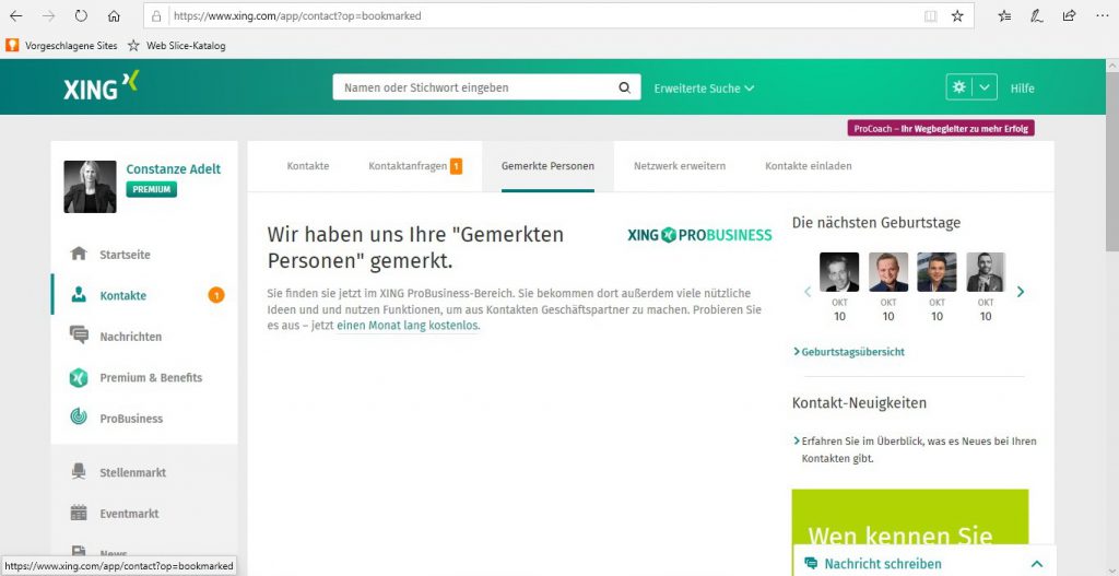 XING - Gemerkte Personen bisher