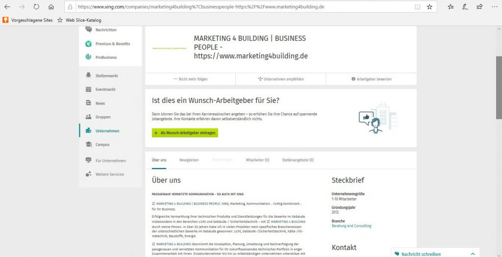 XING - Zusammenlegen Businessseeite und Unternehmensprofil - Kostenloses Unternehmensprofil