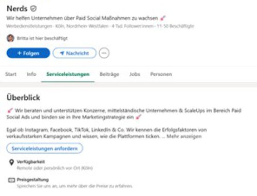 Serviceleistungen auf LinkedIn-Unternehmensseiten verfügbar